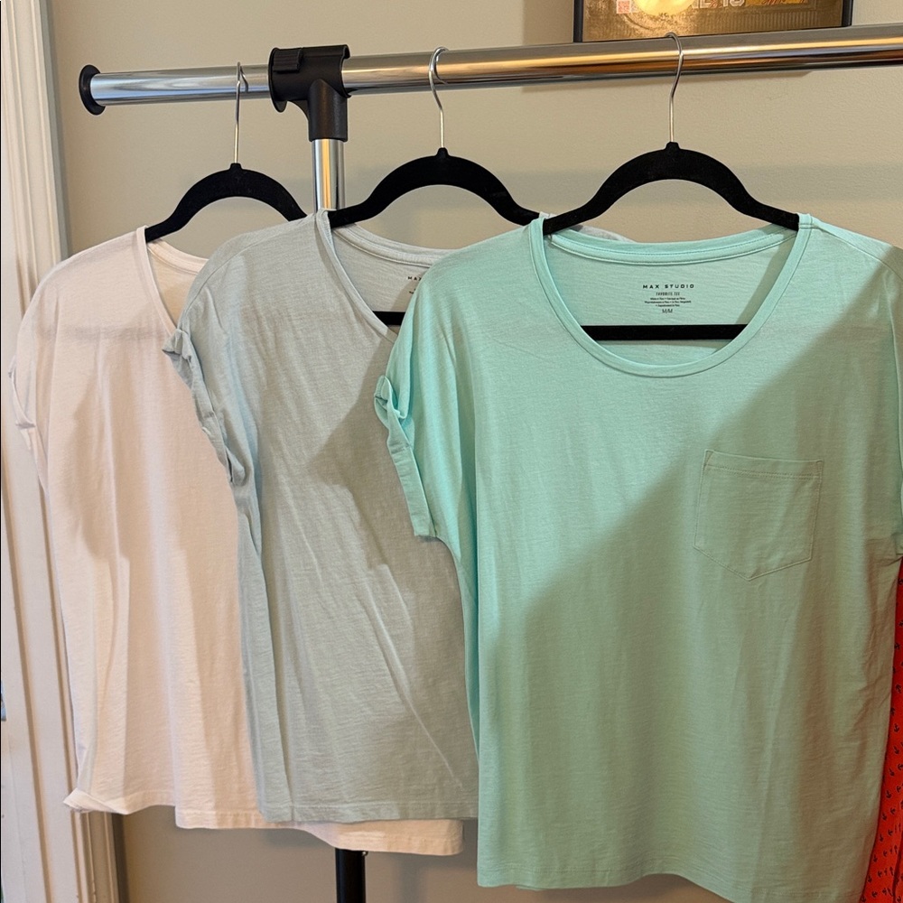Max Studio women’s Casual T-Shirt Set - White, Light Blue, Mint Green